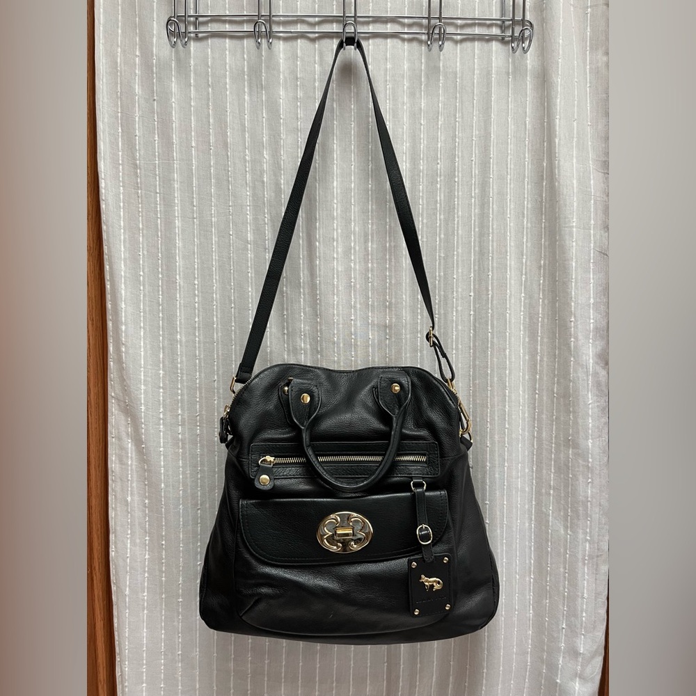 Emma Fox Leather Handbag/ Shoulder Bag,  Black, Double handle
